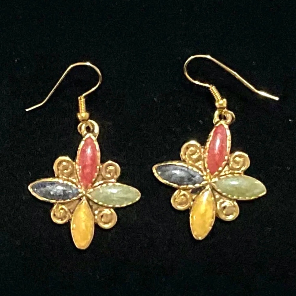 Gold Tone Metal Multicoloed  Earrings